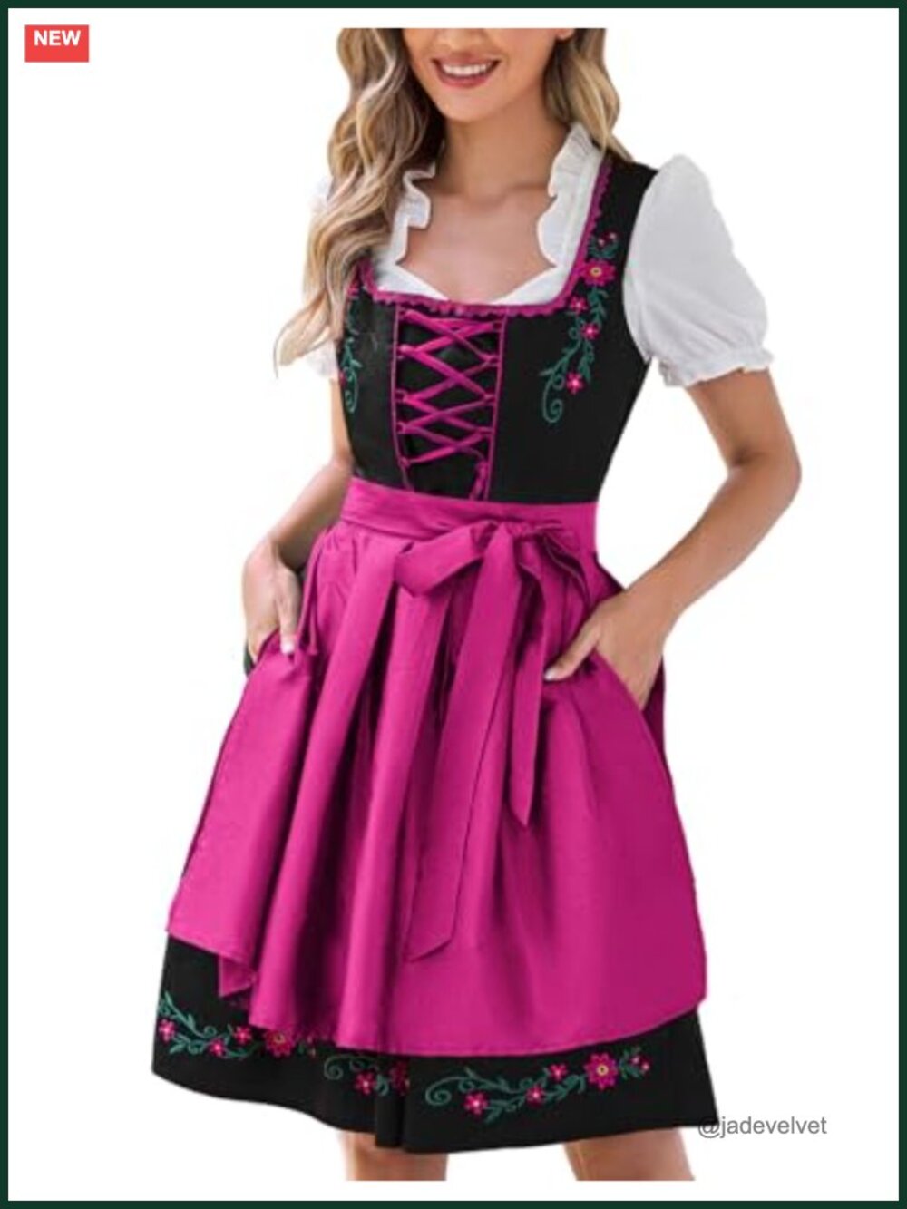 Oktoberfest Dirndl Costume 3 Piece with Embroidered Dress Blouse Apron